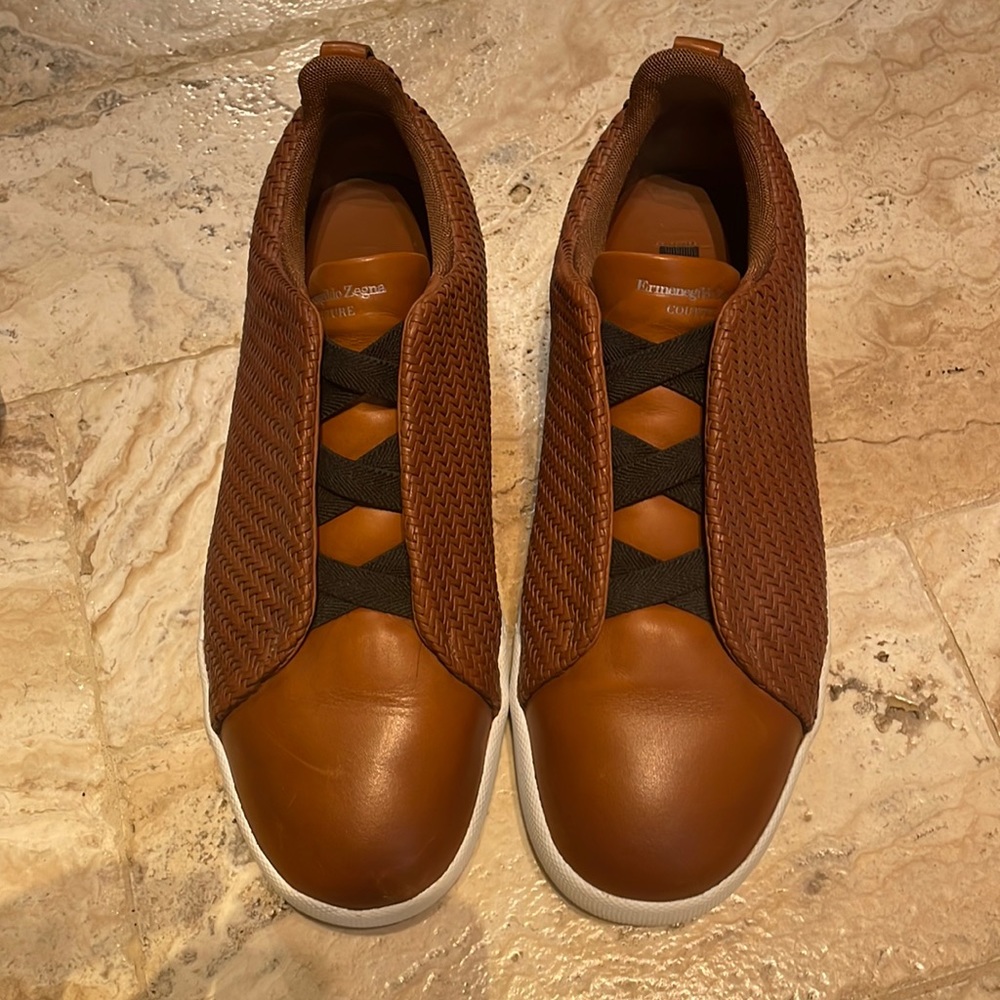 Zegna Triple-Stitch Leather Low-Top Sneaker